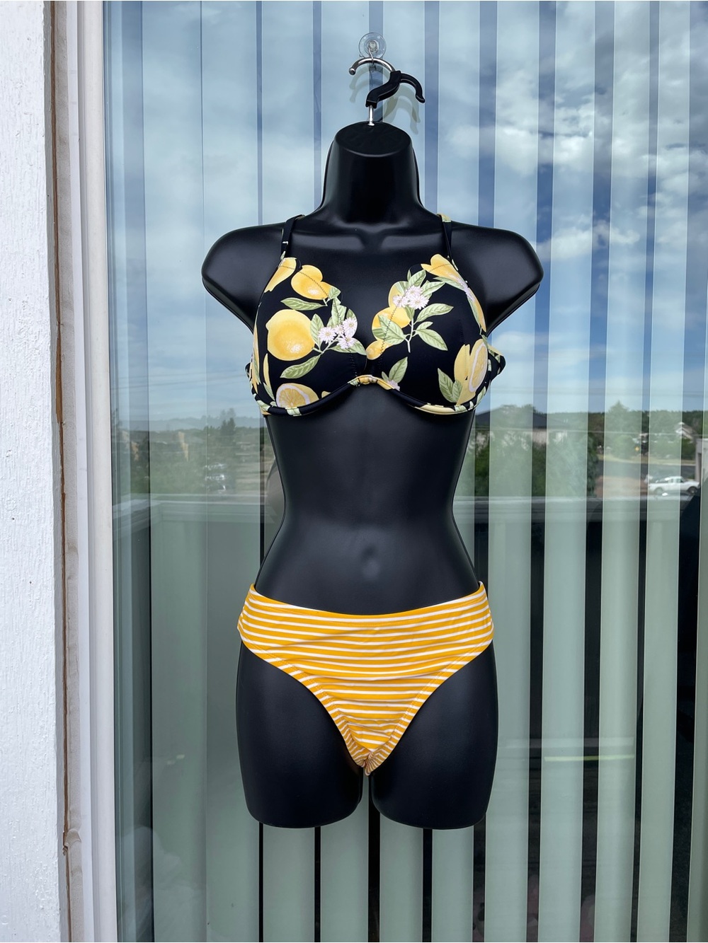 Women’s Two-Piece Bikini Set in Black and Yellow/Lemon